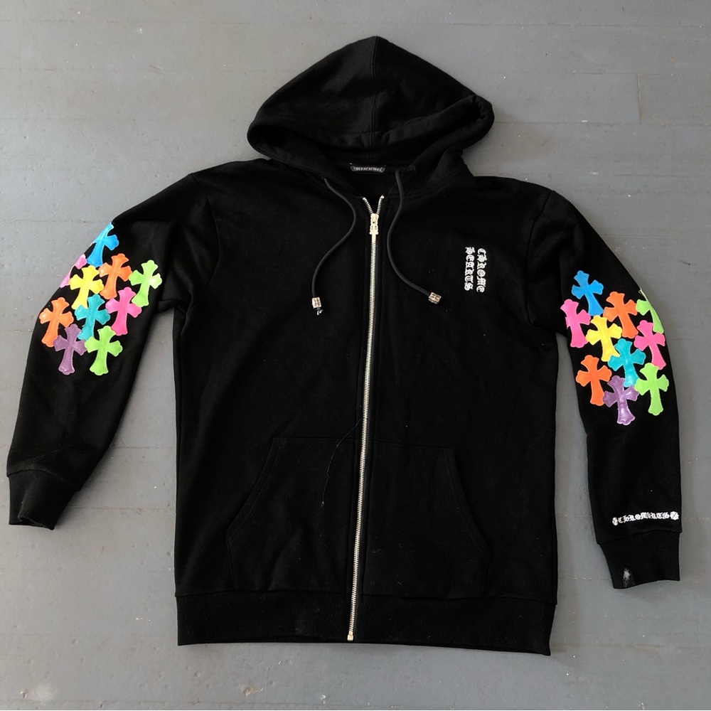 Colorful Cross Pattern Black Hoodie